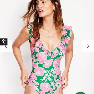 Boden Pink and Green Floral One Piece Swimsuit